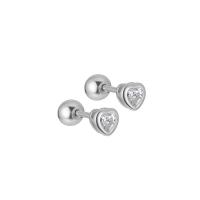 Sterling Silver Jewelry orecchino, 925 sterline d'argento, Cuore, placcato, per la donna & con strass, nessuno, 4.1x4.3mm, 4mm, Venduto da coppia