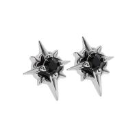 Sterling Silber Schmuck Ohrring, 925er Sterling Silber, Acht Point Star, platiniert, Micro pave Zirkonia & für Frau, keine, 10x11.7mm, 3mm, verkauft von Paar