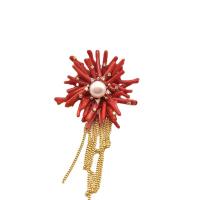 Mode broche smykker, Natural Coral, med Ferskvandsperle & Messing, Flower, for kvinde & med rhinestone, rød, 90mm, Solgt af PC