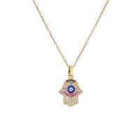 KubikZircon Mikro pflastern Messinghalsketten, Messing, mit Verlängerungskettchen von 1.96 inch, Hamsa, 18K vergoldet, verschiedene Stile für Wahl & Micro pave Zirkonia & für Frau, Länge ca. 15.74 ZollInch, verkauft von PC