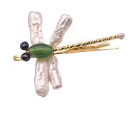 Hårspænde, Messing, med Ædelsten & Ferskvandsperle, Dragonfly, 18K forgyldt, for kvinde & med rhinestone, blandede farver, 70mm, Solgt af PC