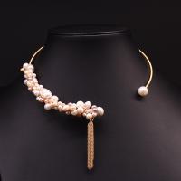 Mode Choker Ketting, Messing, met Zoetwater Parel, 18K verguld, voor vrouw, roze, Verkocht door PC