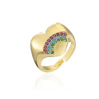 Mässing Cuff finger ring, Hjärta, guldfärg pläterade, Justerbar & Rainbow design & micro bana cubic zirconia & för kvinna, 18mm, Säljs av PC