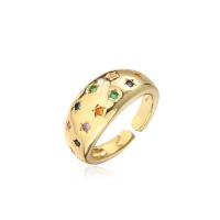 Brass Cuff Finger Ring gold color plated Adjustable & micro pave cubic zirconia & for woman 18mm Sold By PC