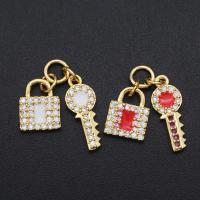 Cubic Zirconia Micro Pave Brass Pendant Lock and Key plated DIY & micro pave cubic zirconia Sold By PC