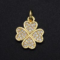 Kubni cirkonij Micro Pave Brass Privjesak, Mesing, Četiri Leaf Clover, pozlaćen, možete DIY & micro utrti kubni cirkonij, miješana boja, 14x11mm, Prodano By PC