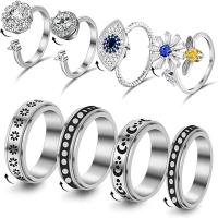 acciaio inox Anelli Cuff, 8 pezzi & regolabile & Micro spianare cubic zirconia & per la donna, Misura:8, Venduto da set