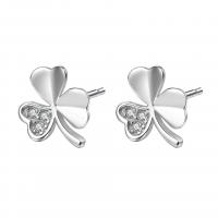 Boucle d'oreille bijoux en argent sterling, Argent sterling 925, Trois Clover Leaf, Plaqué de platine, pour femme & avec strass, 8.50x9mm, Vendu par paire