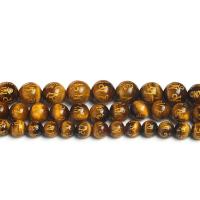 Tiger Eye perle, Krug, uglađen, različite veličine za izbor, žut, Prodano Per Približno 14.6 inčni Strand