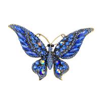 Zinc Alloy Brocher, Butterfly, forgyldt, for kvinde & med rhinestone, flere farver til valg, nikkel, bly & cadmium fri, 60x92mm, Solgt af PC