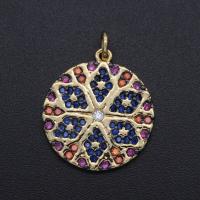 Cubique Pendentif en laiton zircon pavent, Rond, Placage, DIY & pavé de micro zircon, multicolore, 24x18.70mm, Vendu par PC