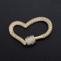 Messing Skru Carabiner Lock Charms, Heart, forgyldt, du kan DIY & Micro Pave cubic zirconia, blandede farver, Solgt af PC