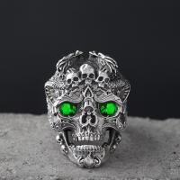 Zinc Alloy fingerring, Skull, forgyldt, forskellig størrelse for valg & for mennesket & med rhinestone, flere farver til valg, 10pc'er/Lot, Solgt af Lot