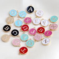 Zinc Alloy émail Pendants, alliage de zinc, Plat rond, Placage, modèles différents pour le choix & avec le motif de lettre, plus de couleurs à choisir, 12x15mm, 100PC/lot, Vendu par lot