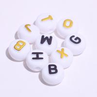 Alphabet Acryl Kralen, Ronde, spuitgieten, DIY & met brief patroon & gouden accent, gemengde kleuren, 6x10mm, Verkocht door G