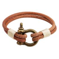 Bracelet de cuir de vachette, cuir de peau de vache, avec alliage de zinc, Plaqué de couleur de bronze antique, Double couche & bijoux de mode & unisexe, Longueur 8.7 pouce, Vendu par PC