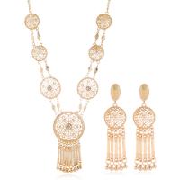 Zinklegering Sieraden Sets, oorbel & halsketting, Zinc Alloy, Geometrisch Patroon, gold plated, ovale keten & voor vrouw & hol, nikkel, lood en cadmium vrij, 48x92mm, 24x90mm, Lengte Ca 25.6 inch, Verkocht door Stel