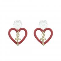 Hars Earring, met Pluche & Zinc Alloy, Hart, gold plated, verschillende stijlen voor de keuze & voor vrouw, rood, 55x41mm, 10paren/Lot, Verkocht door Lot