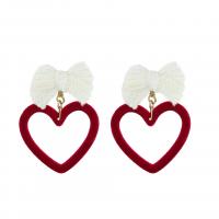 felpa Pendientes con Colgantes, con Perlas plásticas & aleación de zinc, Corazón, chapado en color dorado, diferentes estilos para la opción & para mujer & hueco, Rojo, 41x60mm, 10parespareja/Grupo, Vendido por Grupo