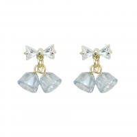 Boucles d'oreilles cristal, alliage de zinc, avec cristal, Noeud papillon, pavé de micro zircon & pour femme, blanc, 15x18mm, 10pairescouple/lot, Vendu par lot