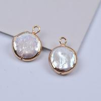 Freshwater Pearl Pendants with Brass Coin DIY white 13-15mm Sold By PC