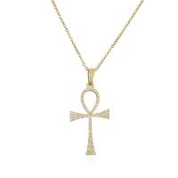 Collana in ottone di stesa Micro zircone cubico, with 1.96 inch extender chain, Croce, placcato color oro, Micro spianare cubic zirconia & per la donna, 22x42mm, Lunghezza Appross. 17.72 pollice, Venduto da PC