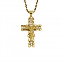 Pendentifs en acier inoxydable de la Croix-, Crucifix, Placage de couleur d'or, bijoux de mode & avec strass, doré, protéger l'environnement, sans nickel, plomb et cadmium, Vendu par PC