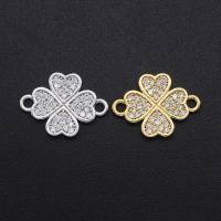 Kubni cirkonij Micro Pave Brass priključak, Mesing, Četiri Leaf Clover, pozlaćen, možete DIY & micro utrti kubni cirkonij, više boja za izbor, 11.40x15.90mm, Prodano By PC