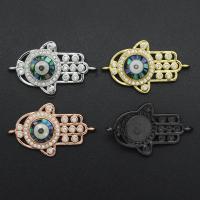 Kubni cirkonij Micro Pave Brass priključak, Mesing, s Smola, Evil Eye Hamsa, pozlaćen, možete DIY & micro utrti kubni cirkonij, više boja za izbor, 16.30x27.10mm, Prodano By PC