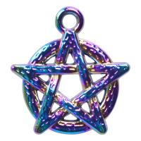 Pendentifs en alliage de zinc, Pentagram, Placage coloré, DIY, multicolore, 19x18mm, Longueur 45 cm, Vendu par PC