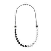 Acier titane collier de chandail, avec Perle en alliage de zinc & Plastique ABS perle & strass de résine, unisexe, blanc et noir, 20*13mm,10mm, Longueur Environ 23.62 pouce, Vendu par PC