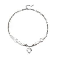 Partículas de aço colar, with Pérolas de água doce, with 1.96 inch extender chain, unissex, branco, comprimento Aprox 19.68 inchaltura, vendido por PC