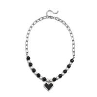 Collier d'acier titane, avec Plastique ABS perle, avec 1.96 inch chaînes de rallonge, unisexe, blanc et noir, Longueur Environ 17.72 pouce, Vendu par PC