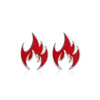 Titanium Staal Earring, Brand, uniseks & epoxy sticker, rood, 11.50x15mm, Verkocht door pair