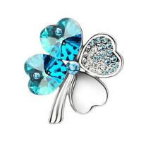 Zinc Alloy Brocher, med Naturlig Quartz, Four Leaf Clover, for kvinde, flere farver til valg, 24x24mm, Solgt af PC