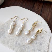 Freshwater Pearl Örhängen, Mässing, med pärla, äkta guldpläterad, Naturligt & mode smycken & olika stilar för val & för kvinna, Säljs av Par