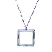 Galleggiante ciondolo collana, lega in zinco, with vetro, Piazza, placcato, unisex & con strass, colori misti, 30x30mm, Lunghezza 60 cm, Venduto da PC