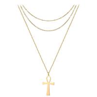 Collier de mode Multi couche, acier inoxydable, croix, Placage, multicouche & pour femme, plus de couleurs à choisir, 25mm, Longueur Environ 21.65 pouce, Vendu par PC