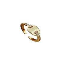 Messing Manchet Finger Ring, plated, Verstelbare & micro pave zirconia & voor vrouw, gouden, 17mm, Verkocht door PC