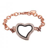 Zinc Alloy armbånd, med Glas, Heart, forgyldt, Justerbar & Unisex & med rhinestone, flere farver til valg, 37x25x8mm, Længde 23 cm, Solgt af PC