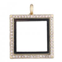 Zinc Alloy Rhinestone Pendler, med Glas, Square, forgyldt, du kan DIY & med rhinestone, flere farver til valg, 36x29x7mm, Solgt af PC