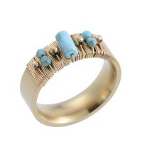 Bague en acier inoxydable, avec turquoise, pour femme, couleurs mélangées, 7mm, Vendu par PC