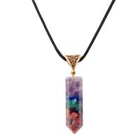 Gemstone Jewelry karoliai, Brangakmenis, su PU laidas, unisex, multi-colored, 10x44mm, Ilgis Apytiksliai 19.68 Inch, Pardavė PC