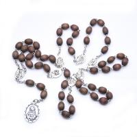 Rosary karoliai, Cinko lydinys, su Mediena, Nukryžiuotojo Kryžius, unisex, nikelio, švino ir kadmio nemokamai, 2.7*1.7cm,1.1*1.8cm,8*10mm, Ilgis 22.83 Inch, Pardavė PC