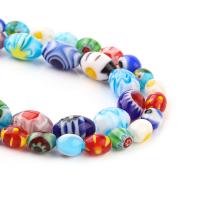 Szklane płaskie koraliki Millefiori, Lampwork, Owal, Drukowane, DIY, mieszane kolory, sprzedawane na 38 cm Strand