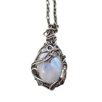 Zinc Alloy Jewelry Necklace with Synthetic Moonstone with 1.96inch extender chain nickel lead & cadmium free oval chain & for woman silver color plated Sold per Approx 18.1 Inch  Strand