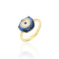 Bijoux Finger Evil Eye Anneau, laiton, Placage de couleur d'or, Réglable & pavé de micro zircon & pour femme & émail, Diamètre intérieur:Environ 17mm, Vendu par PC