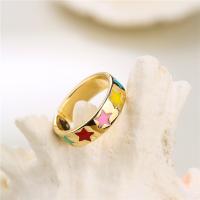 Messing ringen, gold plated, Verstelbare & met ster patroon & voor vrouw & glazuur, Binnendiameter:Ca 18mm, Verkocht door PC