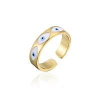 Messing Manchet Finger Ring, gold plated, Verstelbare & boze oog patroon & voor vrouw & glazuur, Binnendiameter:Ca 18mm, Verkocht door PC