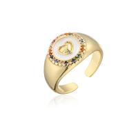 laiton Cuff Bague, Placage de couleur d'or, Réglable & modèles différents pour le choix & pavé de micro zircon & pour femme & émail, Diamètre intérieur:Environ 18mm, Vendu par PC